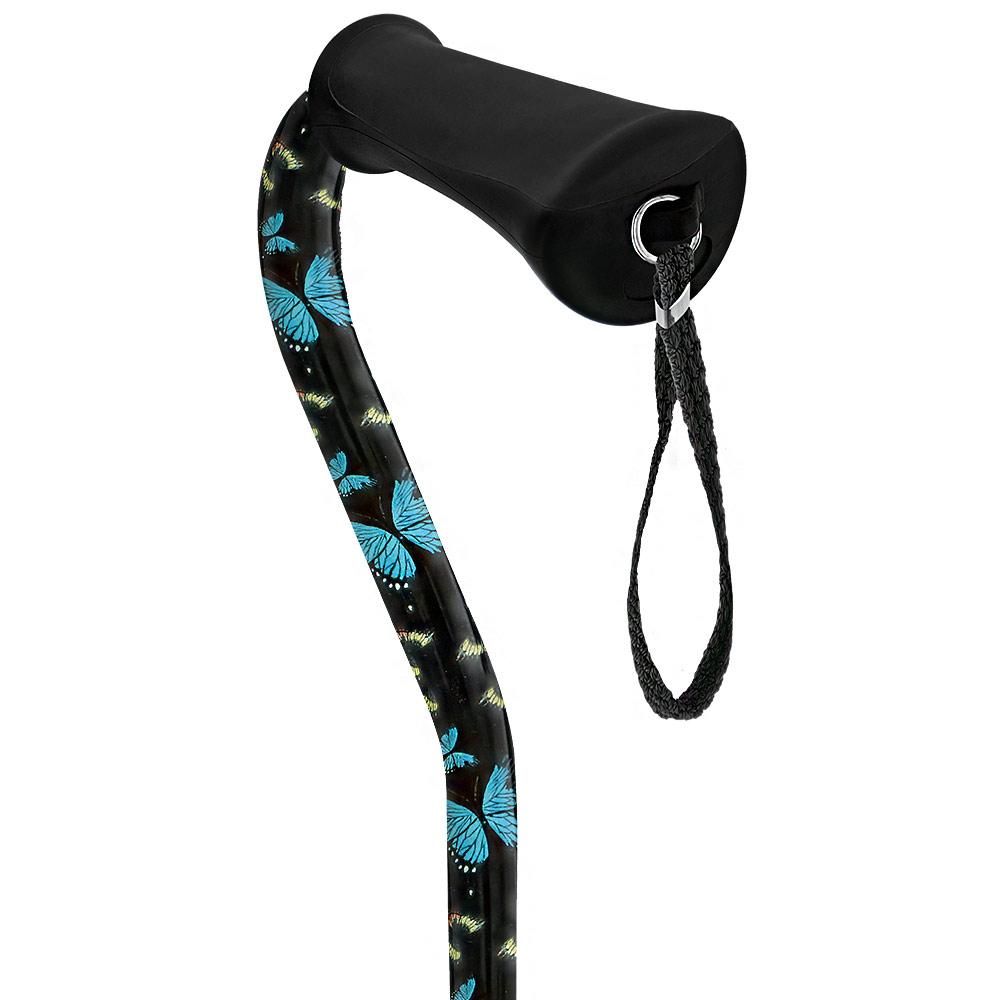 Royal Canes Night of the Butterfly Aluminum Convertible Quad Base Walking Cane - Adjustable Shaft