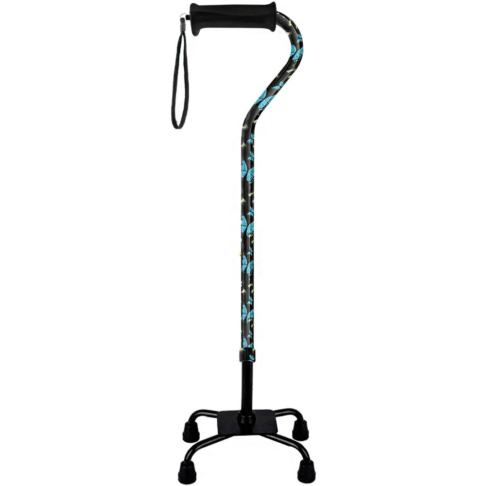 Royal Canes Night of the Butterfly Aluminum Convertible Quad Base Walking Cane - Adjustable Shaft