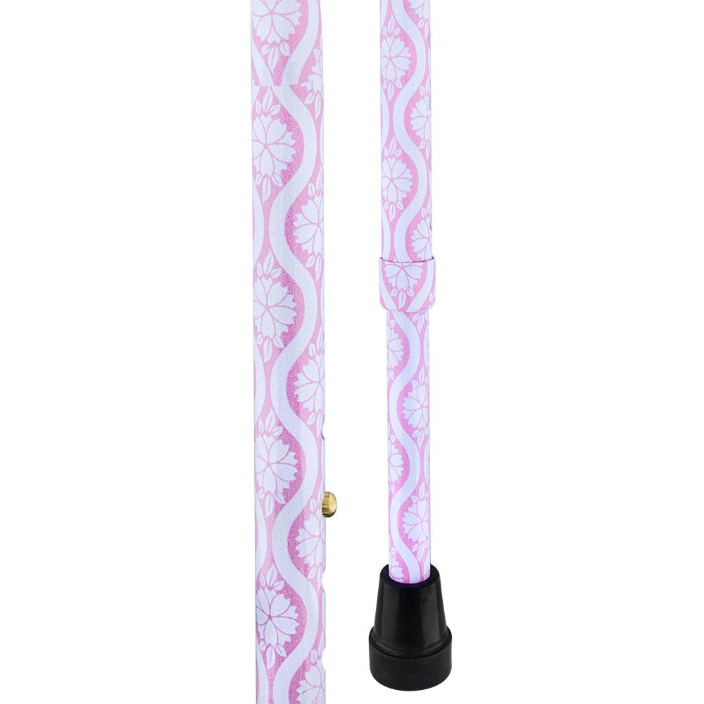 Royal Canes Pink Pastel Rose Aluminum Convertible Quad Walking Cane with Comfort Grip - Adjustable Shaft