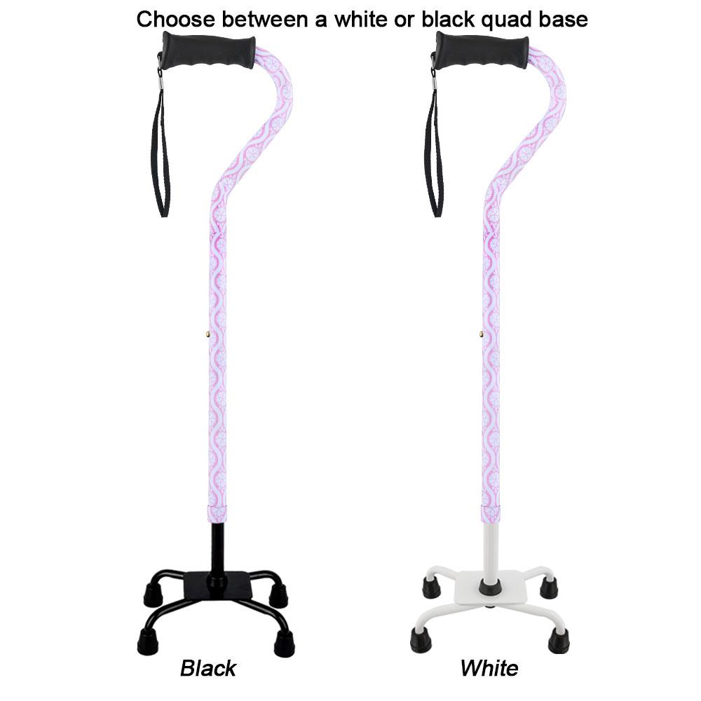 Royal Canes Pink Pastel Rose Aluminum Convertible Quad Walking Cane with Comfort Grip - Adjustable Shaft