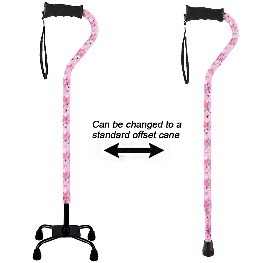 Royal Canes Pretty in Pink Aluminum Convertible Quad Walking Cane with Comfort Grip - Adjustable Shaft