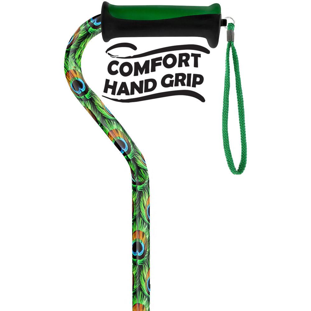 Royal Canes Pretty Peacock Aluminum Convertible Quad Base Walking Cane - Adjustable Shaft