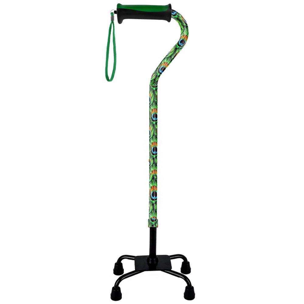 Royal Canes Pretty Peacock Aluminum Convertible Quad Base Walking Cane - Adjustable Shaft