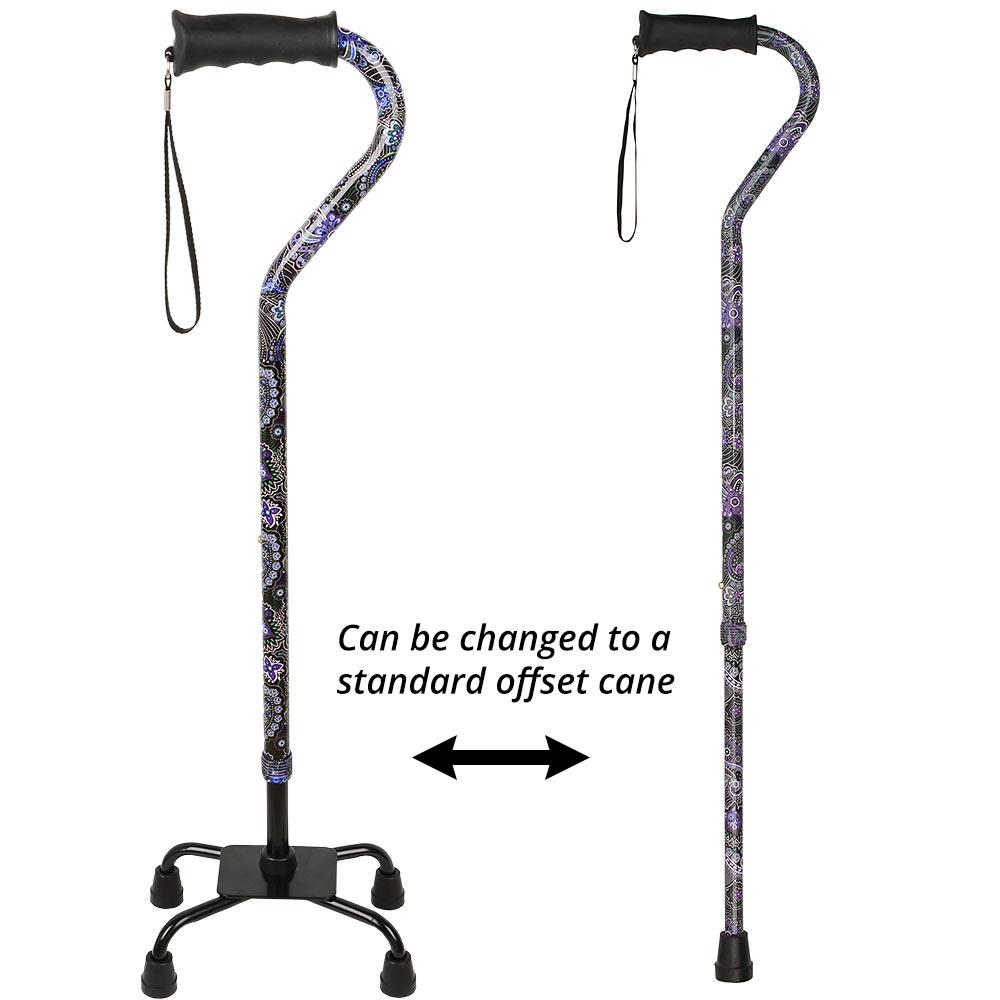 Royal Canes Purple Majesty Aluminum Convertible Quad Base Walking Cane - Adjustable Shaft