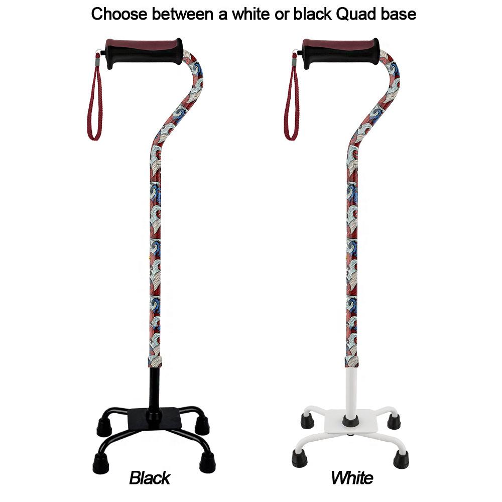Royal Canes Red Majestic Waves Aluminum Convertible Quad Base Walking Cane - Adjustable Shaft