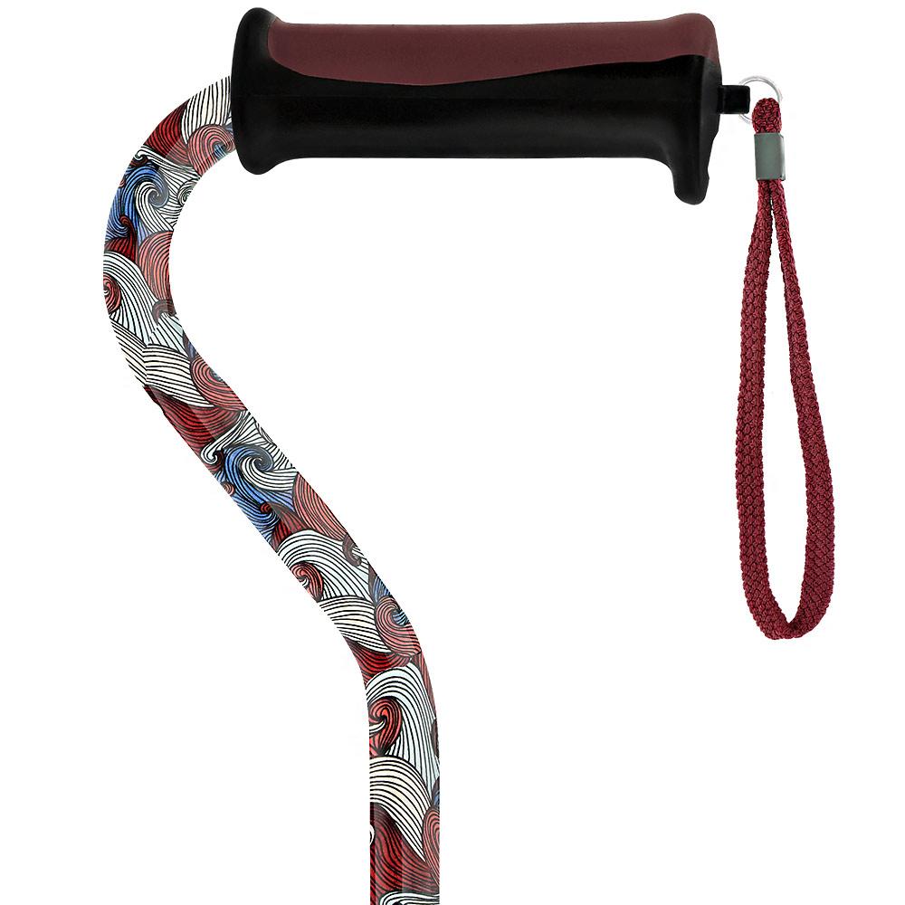 Royal Canes Red Majestic Waves Aluminum Convertible Quad Base Walking Cane - Adjustable Shaft