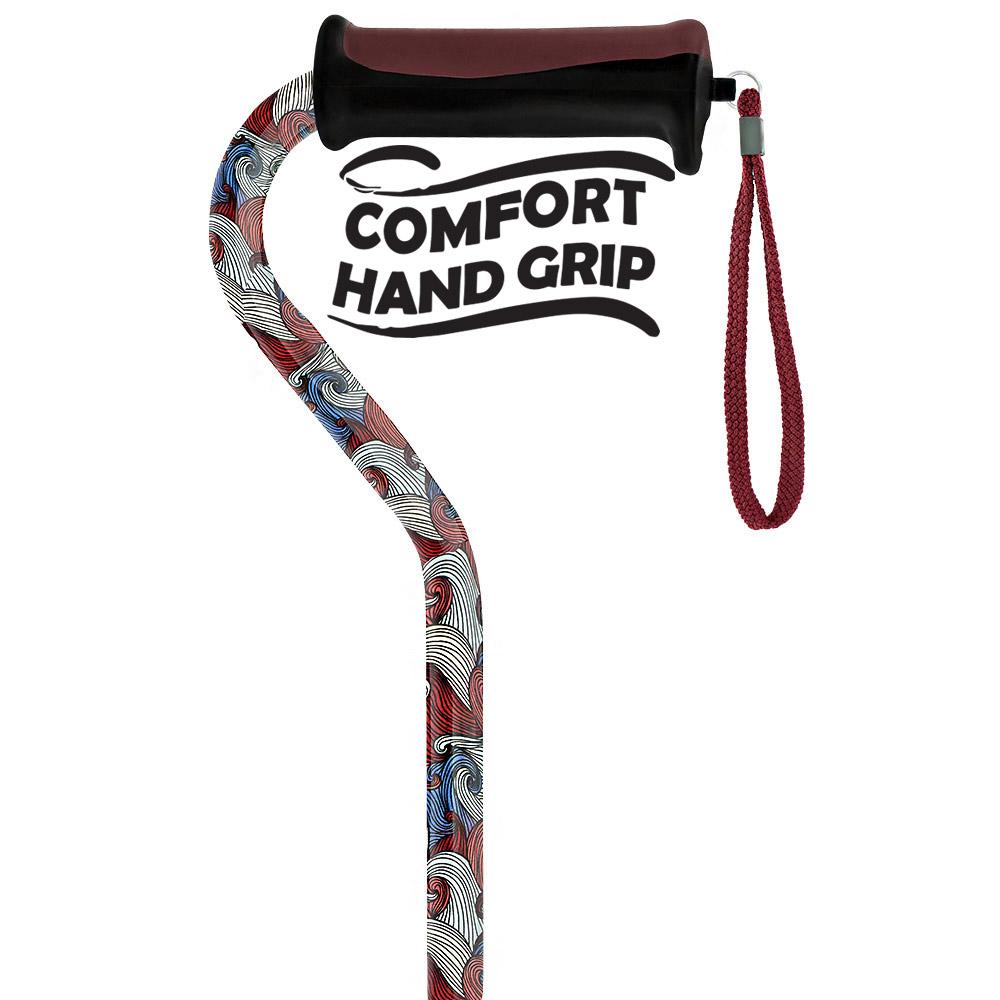 Royal Canes Red Majestic Waves Aluminum Convertible Quad Base Walking Cane - Adjustable Shaft
