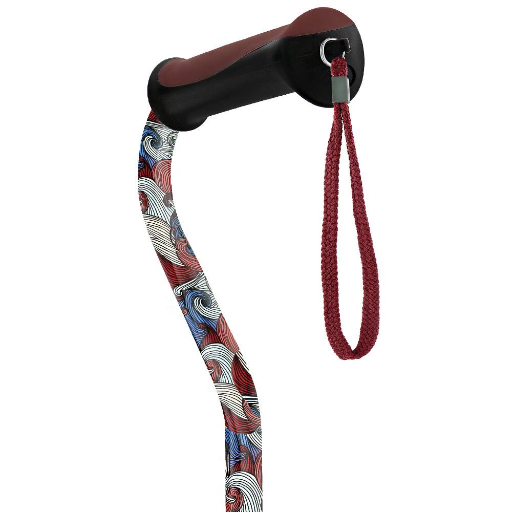 Royal Canes Red Majestic Waves Aluminum Convertible Quad Base Walking Cane - Adjustable Shaft