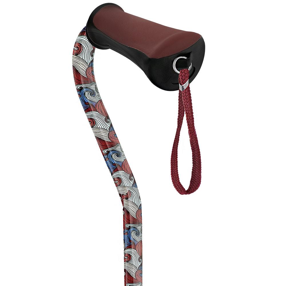 Royal Canes Red Majestic Waves Aluminum Convertible Quad Base Walking Cane - Adjustable Shaft