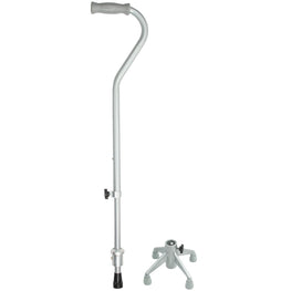 Royal Canes Silver Convertible Quad Walking Cane with Offset Handle