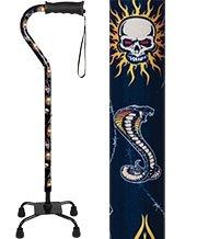 Royal Canes Skull and Snakes Convertible Quad Base Walking Cane with Comfort Grip - Adjustable Shaft