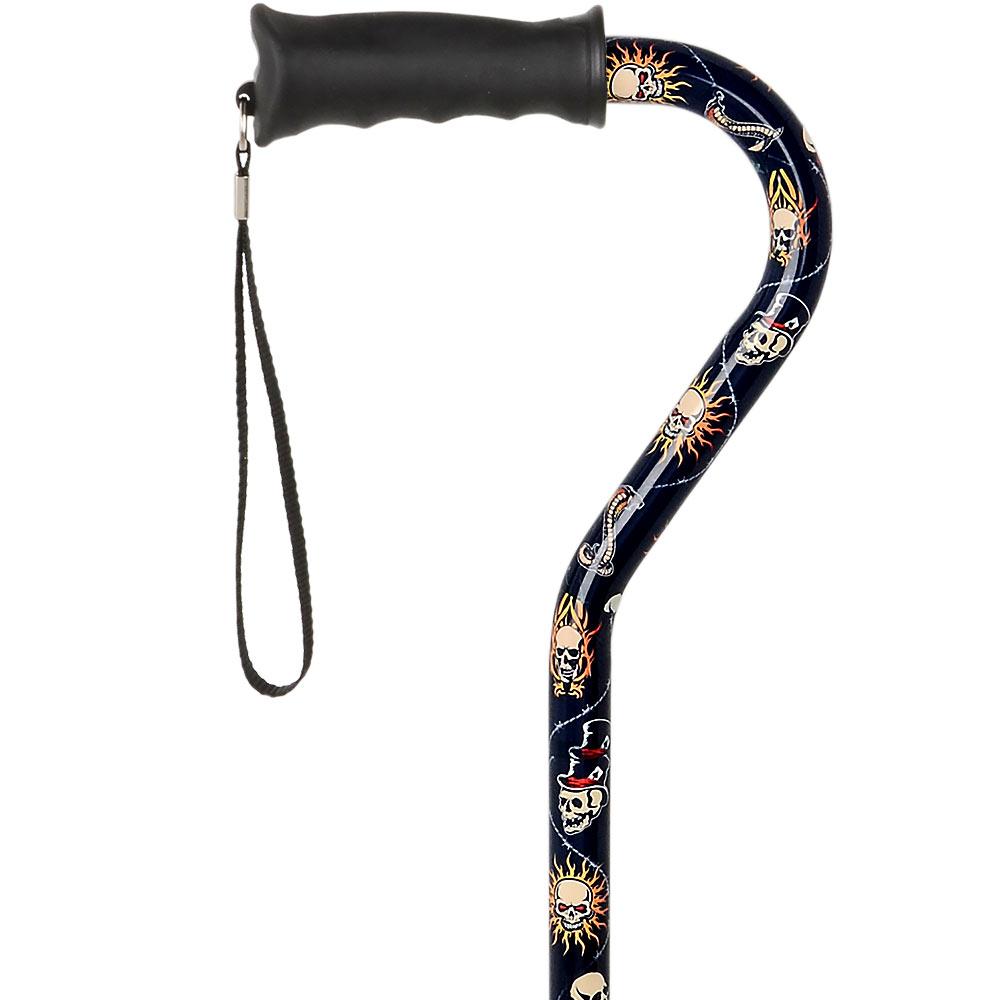 Royal Canes Skull and Snakes Convertible Quad Base Walking Cane with Comfort Grip - Adjustable Shaft