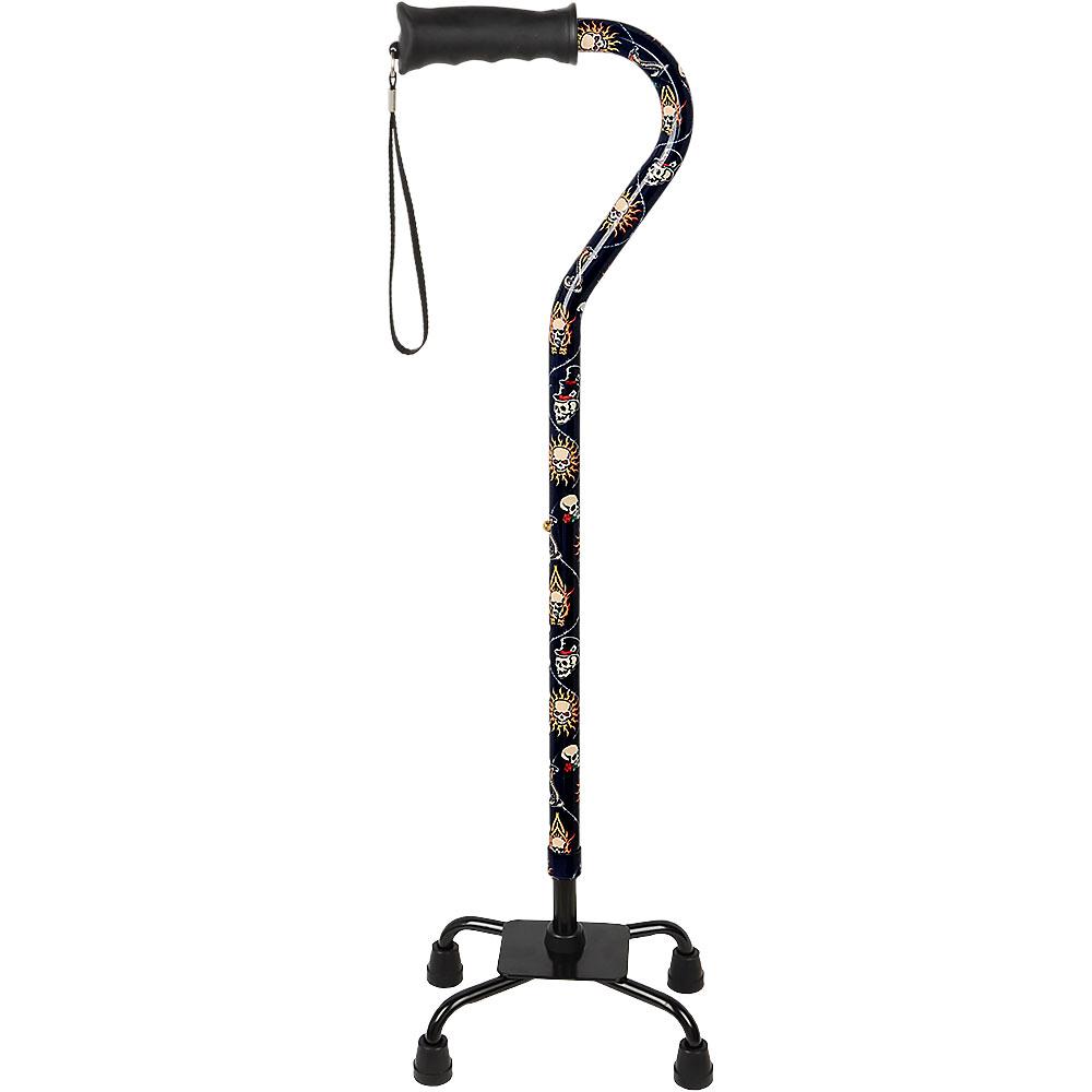 Royal Canes Skull and Snakes Convertible Quad Base Walking Cane with Comfort Grip - Adjustable Shaft