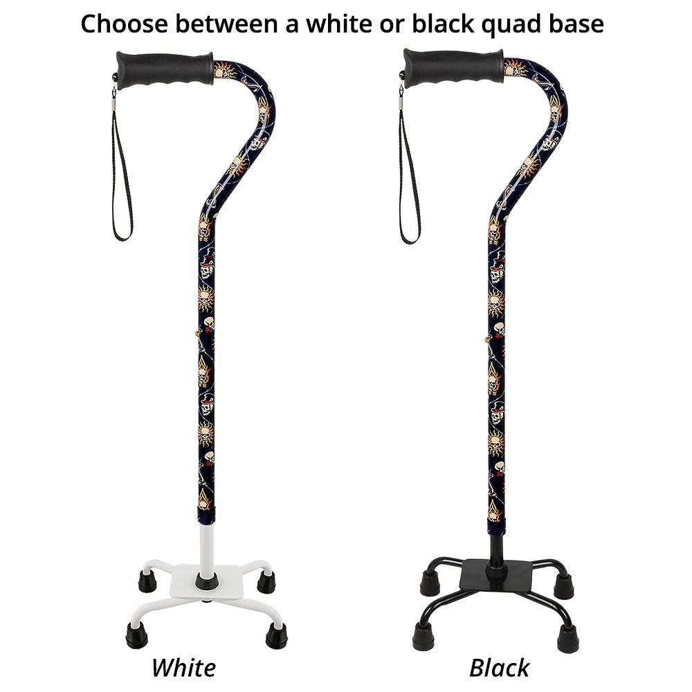 Royal Canes Skull and Snakes Convertible Quad Base Walking Cane with Comfort Grip - Adjustable Shaft