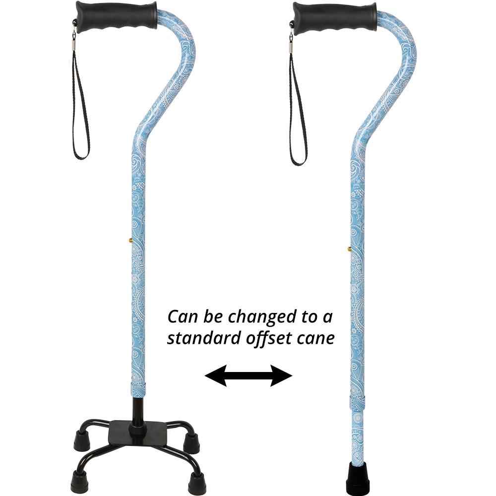 Royal Canes True Blue Convertible Quad Base Walking Cane with Comfort Grip - Adjustable Shaft
