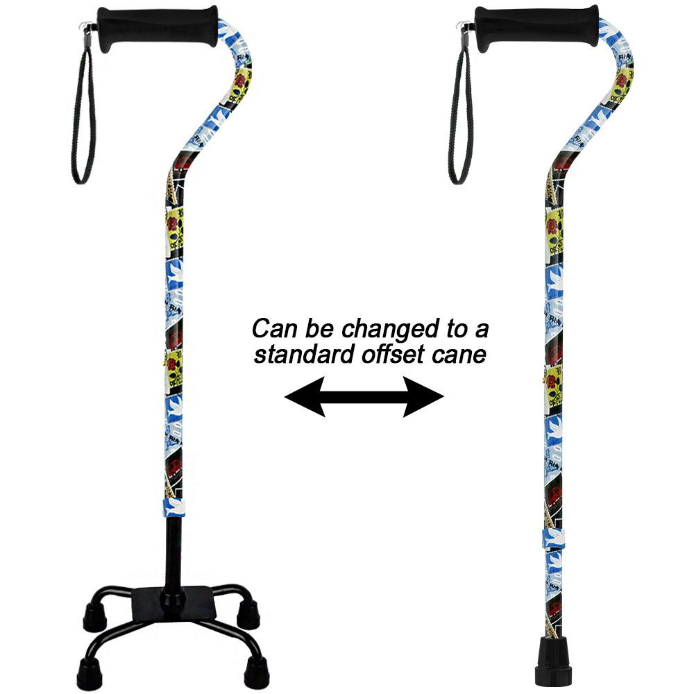 Royal Canes Voyager Aluminum Convertible Quad Base Walking Cane - Adjustable Shaft