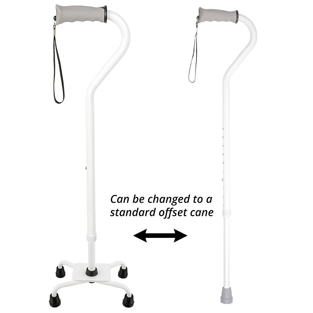 Royal Canes White Aluminum Convertible Quad Base Walking Cane - Adjustable Shaft