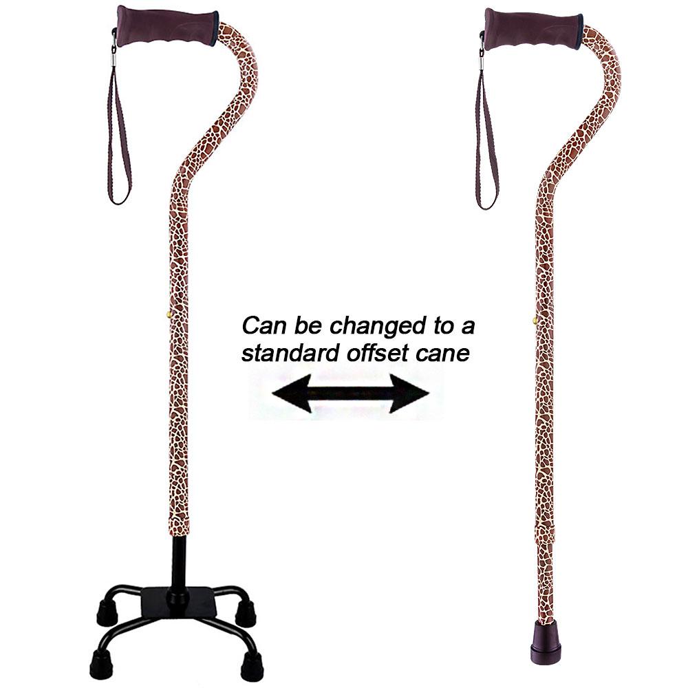 Royal Canes Wild Giraffe Aluminum Convertible Quad Walking Cane with Comfort Grip - Adjustable Shaft