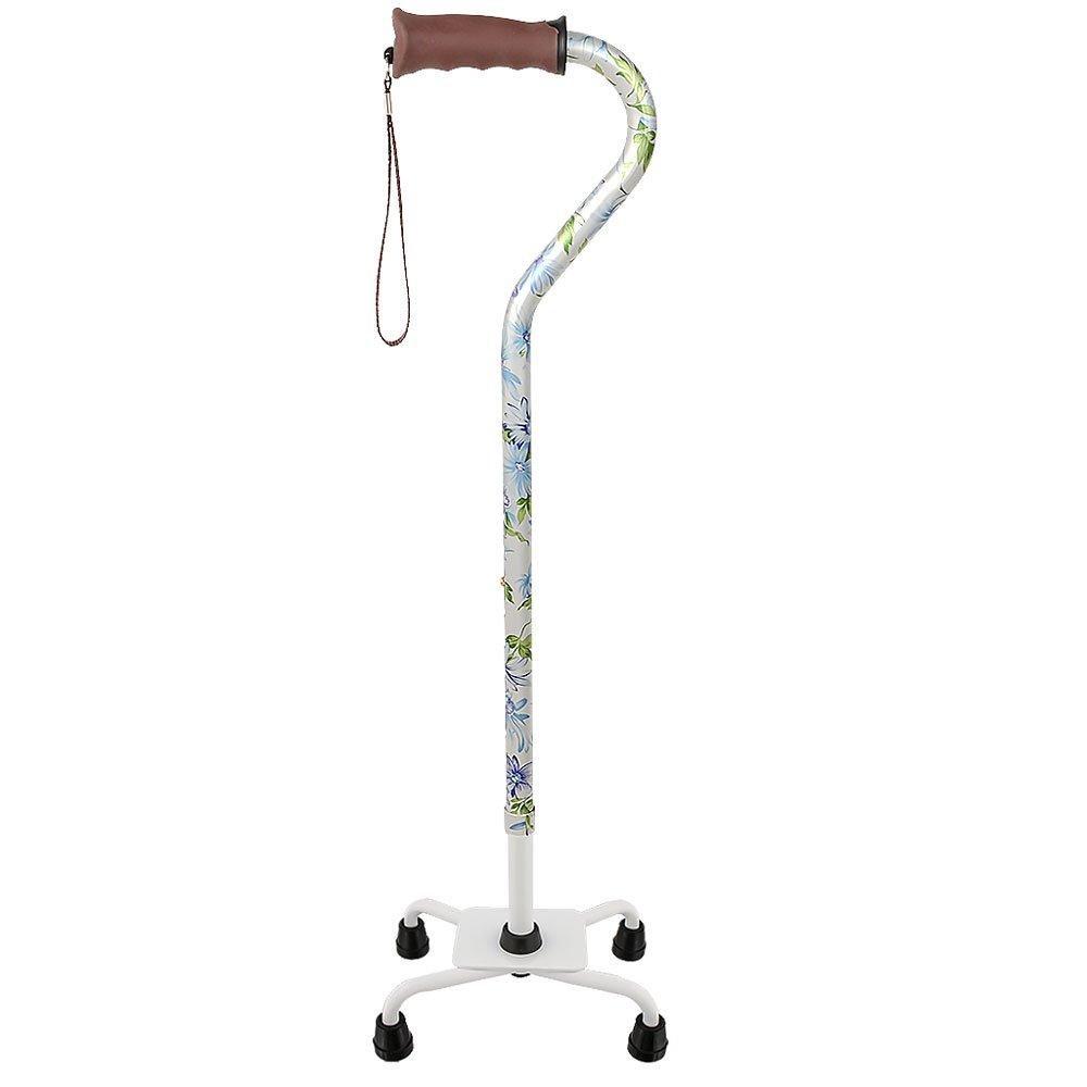 Royal Canes Heavenly Gardens Convertible Quad Base Walking Cane with Comfort Grip - Adjustable Shaft