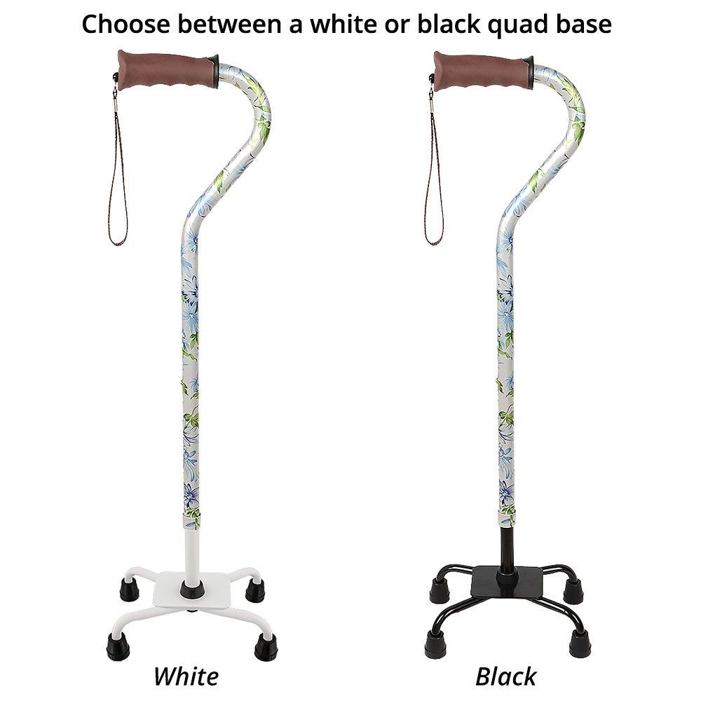 Royal Canes Heavenly Gardens Convertible Quad Base Walking Cane with Comfort Grip - Adjustable Shaft
