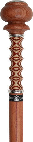 Royal Canes Rhinestone Knob Walking Stick With Pine Inlaid Rosewood Shaft and Silver Collar