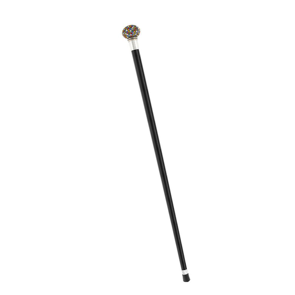 Royal Canes Multi-Colored Swarovski Crystal Encrusted Small Knob Walking Stick with Black Beachwood Shaft