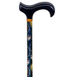 Royal Canes Skull and Snakes Designer Adjustable Cane w/ Black Painted Beechwood Handle