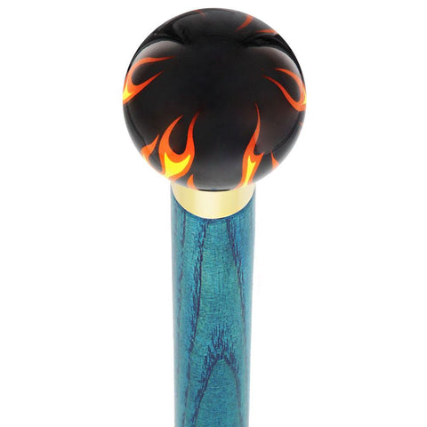 Royal Canes Burst of Flames Black Round Knob Cane w/ Custom Color Ash Shaft & Collar