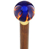 Royal Canes Burst of Flames Blue Transparent Round Knob Cane w/ Custom Color Ash Shaft & Collar