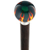 Royal Canes Burst of Flames Green Transparent Round Knob Cane w/ Custom Wood Shaft & Collar