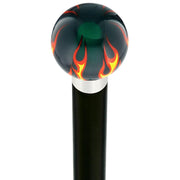 Royal Canes Burst of Flames Green Transparent Round Knob Cane w/ Custom Wood Shaft & Collar