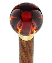 Royal Canes Burst of Flames Red Transparent Round Knob Cane w/ Custom Color Ash Shaft & Collar