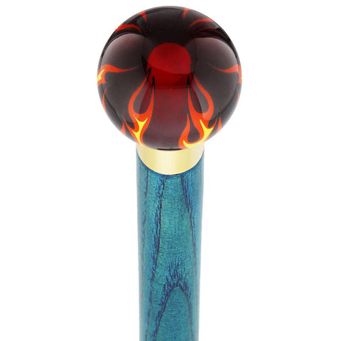 Royal Canes Burst of Flames Red Transparent Round Knob Cane w/ Custom Color Ash Shaft & Collar
