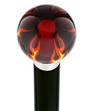 Royal Canes Burst of Flames Red Transparent Round Knob Cane w/ Custom Wood Shaft & Collar