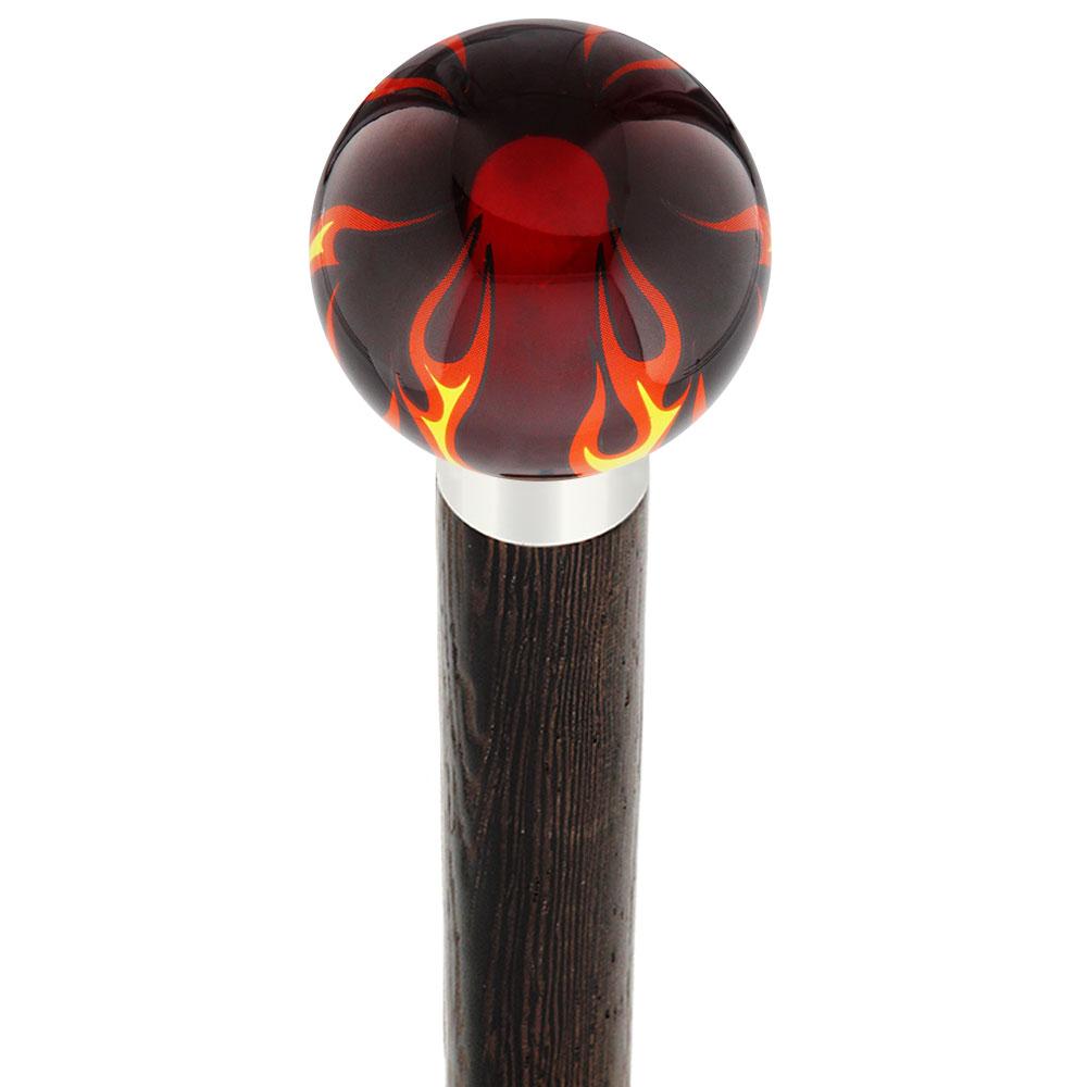 Royal Canes Burst of Flames Red Transparent Round Knob Cane w/ Custom Wood Shaft & Collar