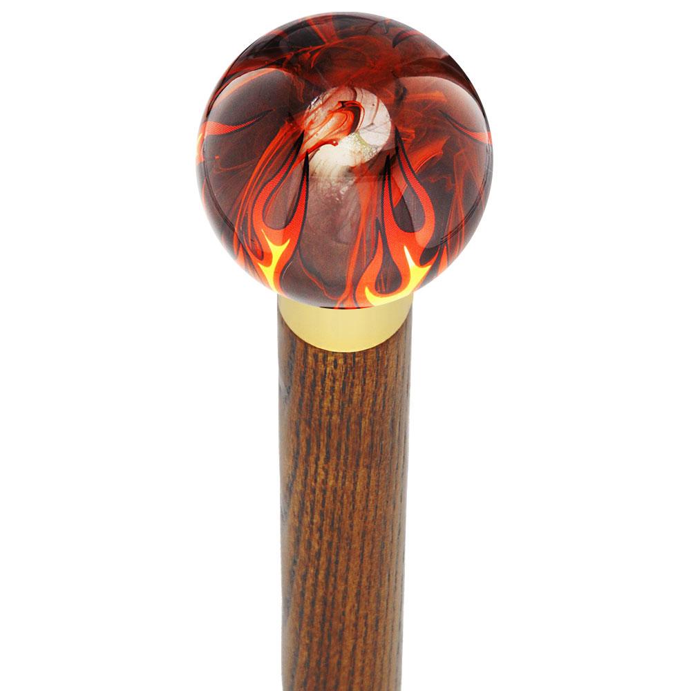 Royal Canes Burst of Flames Smokey Orange Round Knob Cane w/ Custom Color Ash Shaft & Collar