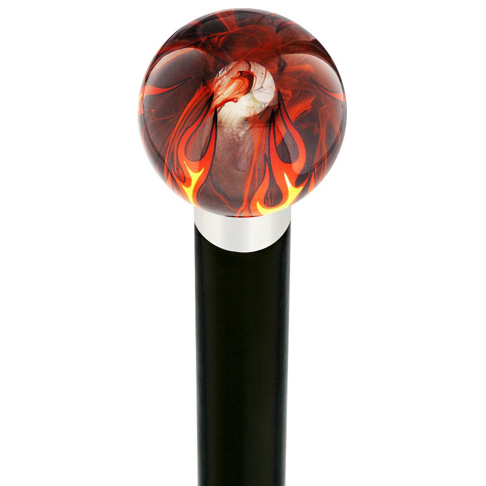Royal Canes Burst of Flames Smokey Orange Round Knob Cane w/ Custom Wood Shaft & Collar