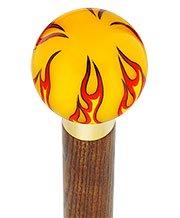 Royal Canes Burst of Flames Yellow Round Knob Cane w/ Custom Color Ash Shaft & Collar