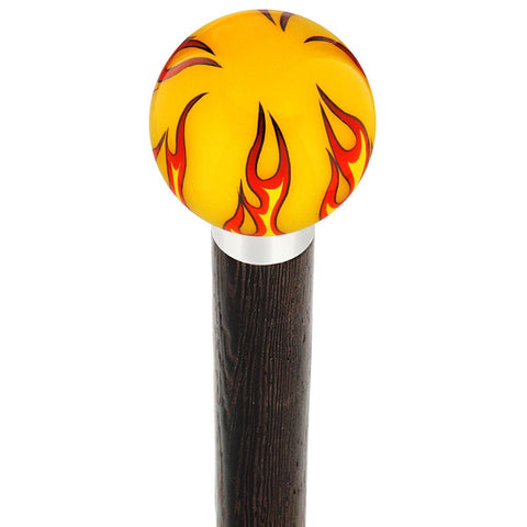 Royal Canes Burst of Flames Yellow Round Knob Cane w/ Custom Wood Shaft & Collar