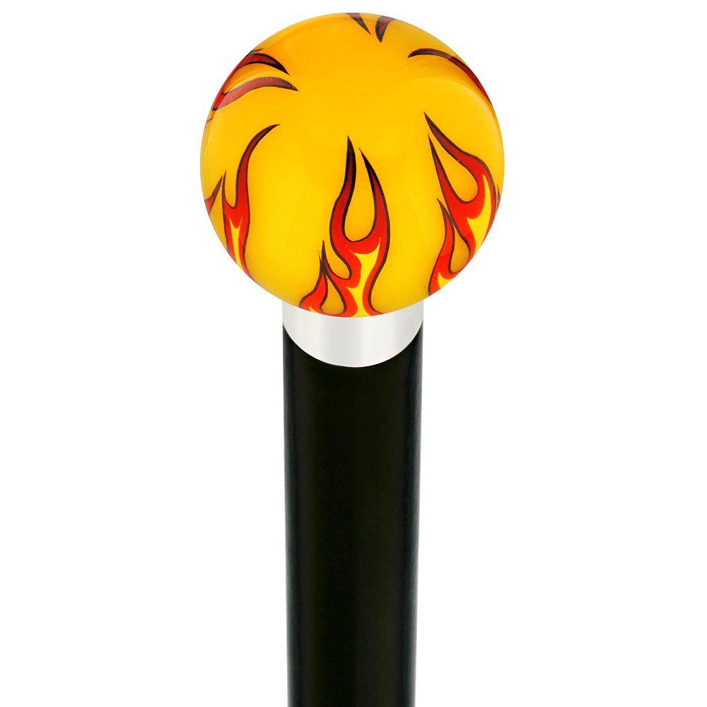 Royal Canes Burst of Flames Yellow Round Knob Cane w/ Custom Wood Shaft & Collar