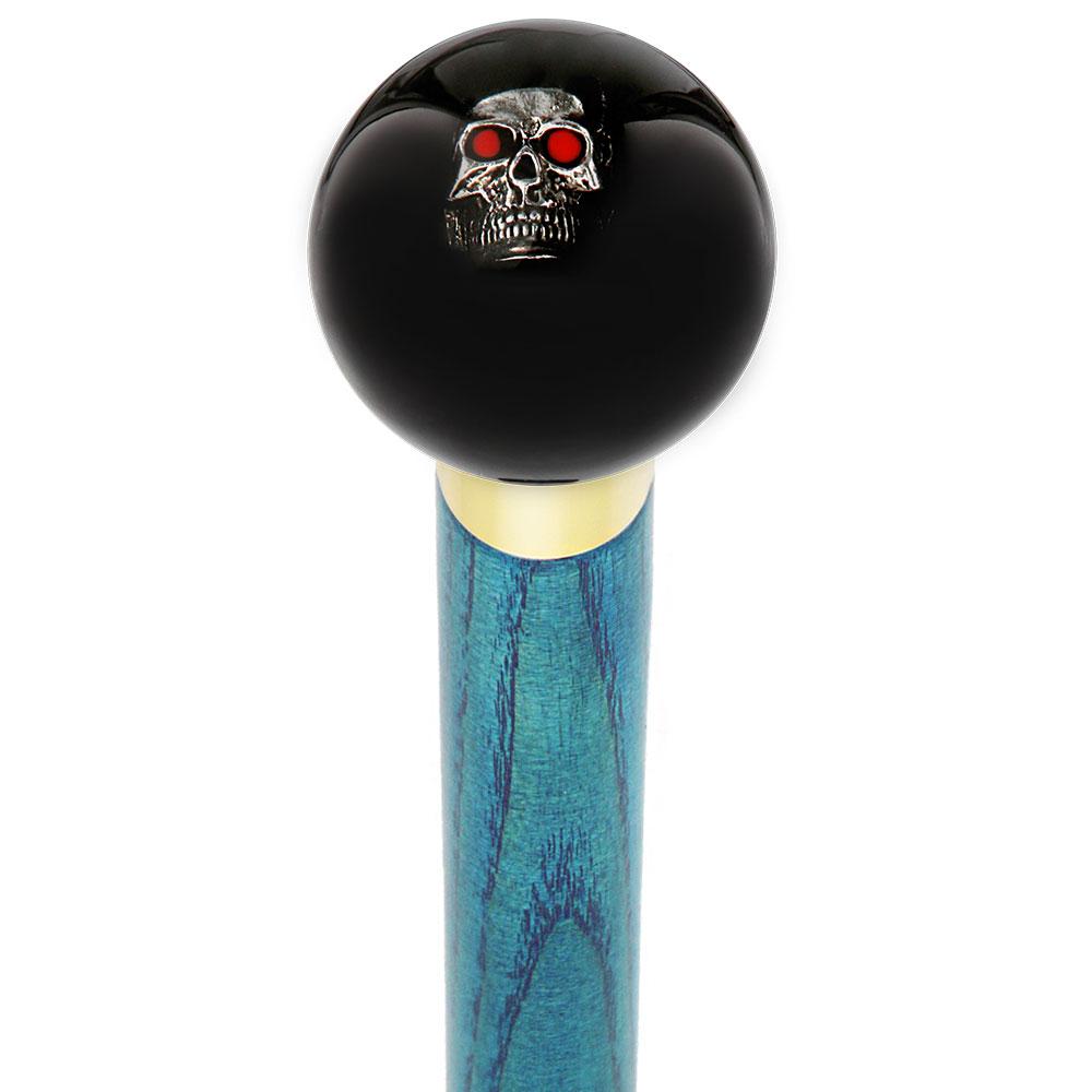 Royal Canes Dreary Red Eyed Skull Black Round Knob Cane w/ Custom Color Ash Shaft & Collar