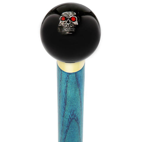 Royal Canes Dreary Red Eyed Skull Black Round Knob Cane w/ Custom Color Ash Shaft & Collar