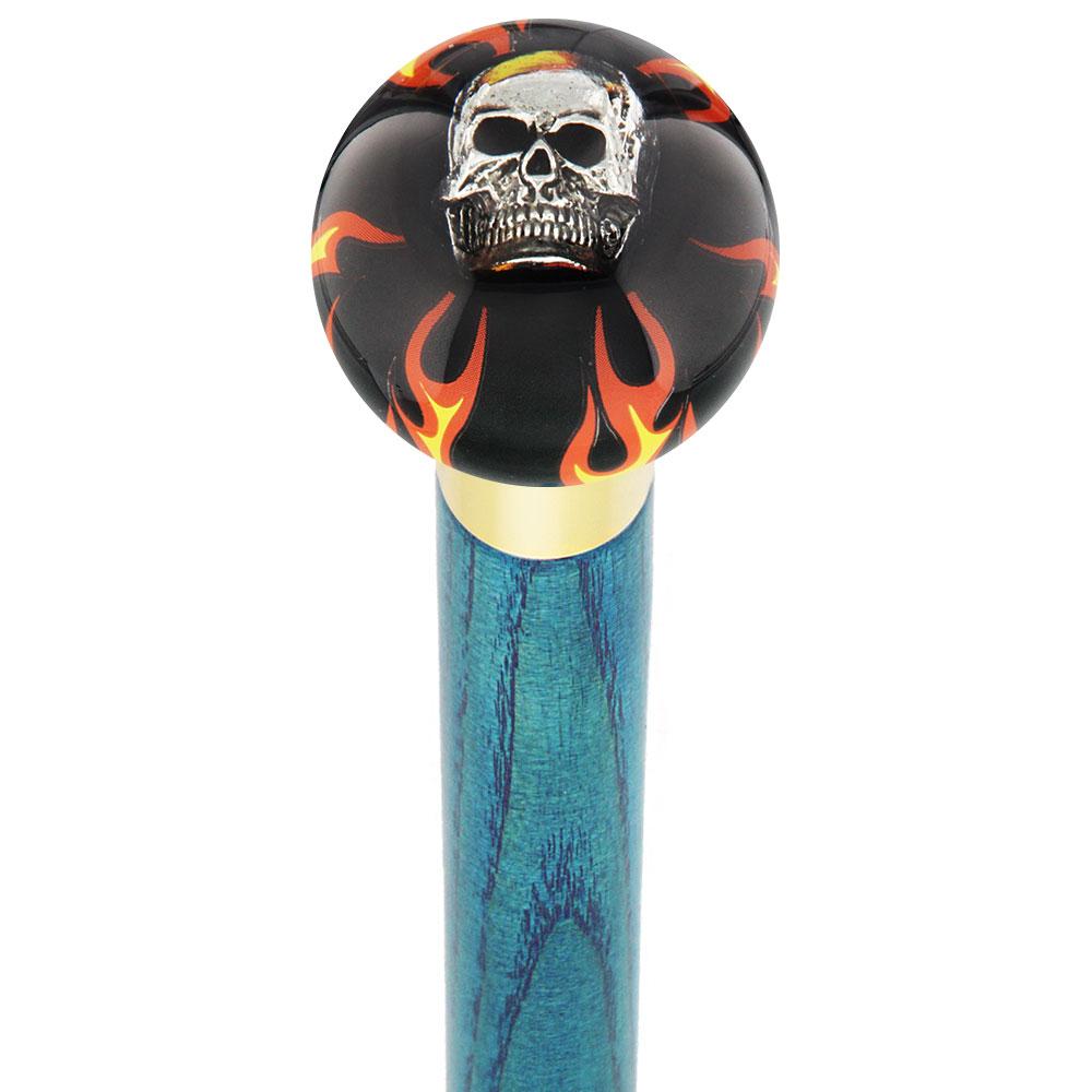 Royal Canes Fire & Brimstone Skull Black Round Knob Cane w/ Custom Color Ash Shaft & Collar