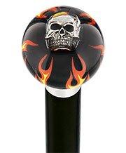 Royal Canes Fire & Brimstone Skull Black Round Knob Cane w/ Custom Wood Shaft & Collar