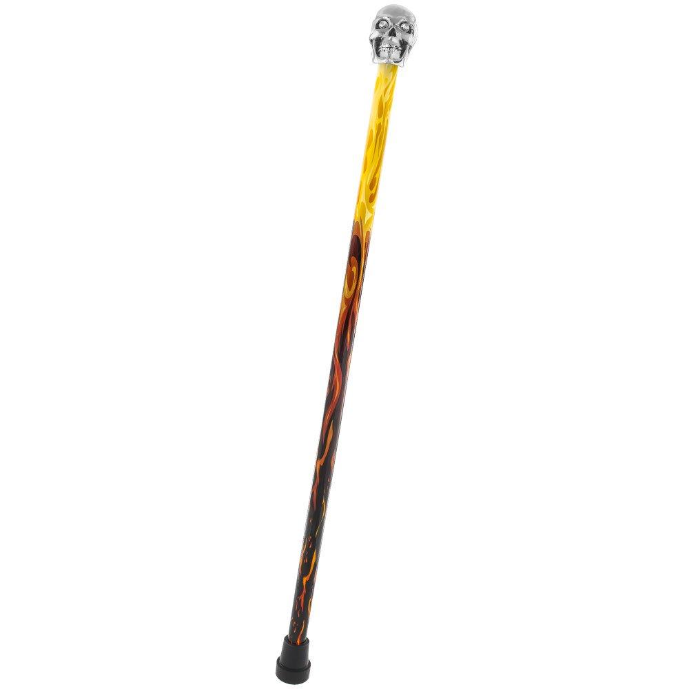 Royal Canes Silver 925r Skull Walking Stick With Swarovski Crystal Eyes Flame Shaft