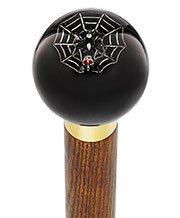 Royal Canes Skull & Spider Web Black Round Knob Cane w/ Custom Color Ash Shaft & Collar