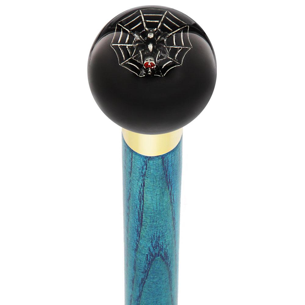 Royal Canes Skull & Spider Web Black Round Knob Cane w/ Custom Color Ash Shaft & Collar