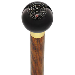 Royal Canes Skull & Spider Web Black Round Knob Cane w/ Custom Color Ash Shaft & Collar