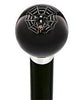 Royal Canes Skull & Spider Web Black Round Knob Cane w/ Custom Wood Shaft & Collar