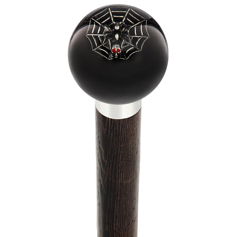 Royal Canes Skull & Spider Web Black Round Knob Cane w/ Custom Wood Shaft & Collar